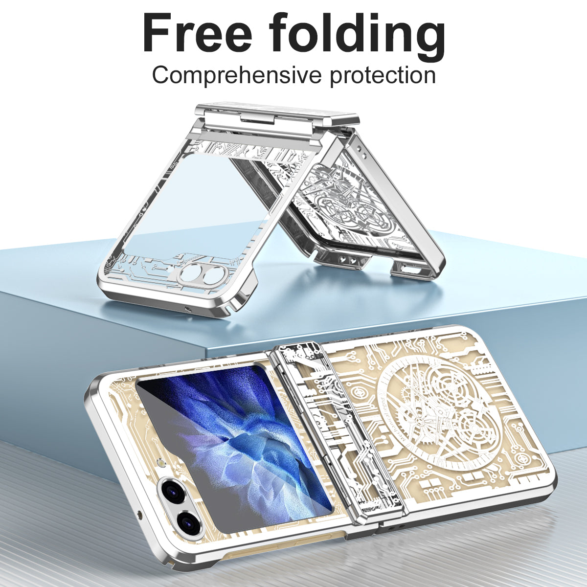 Mechanical Legend Series Hard PC Case for Samsung Galaxy Z Flip5 5G Protective Phone Case Electroplating Cover - Silver Mechanical Legend Series Hard PC Case for Samsung Galaxy Z Flip5 5G Protective Phone Case Electroplating Cover - Silver